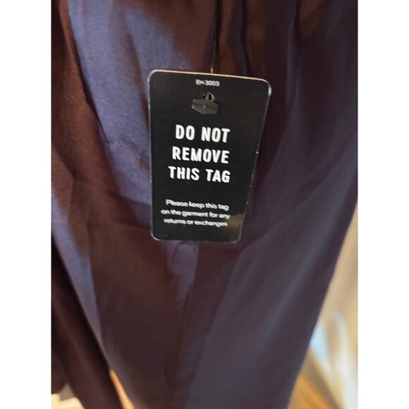 EXPRESS Satin Merlot Brown Long Puff Sleeve Faux Wrap Tie Mini Dress - Picture 10 of 13